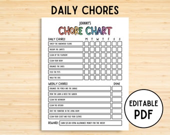 Editable Daily & Weekly Chore Chart for Teens, Simple Teens Reward Chore Chart, Weekly Chores, Minimalist, Printable PDF, Instant Download