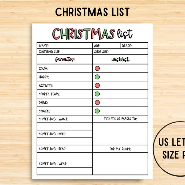 Kinder Weihnachtswunschliste, Kinderwunschliste X-Mas, druckbare Geschenk Wunschliste, Kinder Urlaub Wunschliste, Brief an Santa, sofort Download