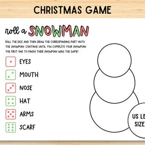 Roll A Snowman Game, Printable Christmas Game, Roll The Dice Game, Christmas Games For Kids, Christmas Party Game, Draw A Snowman, Classroom