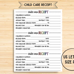 Child Care Receipt, Child Care Payments, Printable Receipt For Daycare, Preschool, Babysitting, Home Daycare, Instant Download