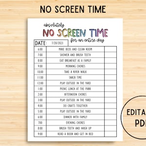 Screen Time Chore Chart, Editable Screen Time Schedule, Printable Screen Time Tracker, Screen Time Rules