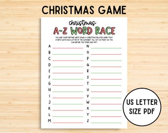 Christmas A-Z Word Race Game, Funny Christmas Game, Family Christmas Game, Christmas Printable Game, Holiday Games, Word Game, Word Race PDF