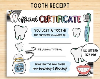 Tooth Fairy Certificate for Boys, First Lost Tooth, Tooth Fairy Receipt, Tooth Fairy Gift, Lost Tooth, First Tooth, Printable PDF, Digital