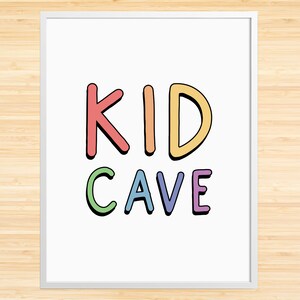 Kid Cave Printable Art, Decoración de la habitación para niños, Decoración colorida de la sala de juegos, Impresiones de arte de pared para niños, Decoración de la guardería, Letrero de la cueva para niños, Descarga instantánea