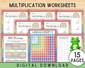 15 Printable Multiplying Practice Worksheets, Numbers 1-12, 1st-4th Grade Math, Math Worksheets, Multiplication Table, Instant Download, PDF