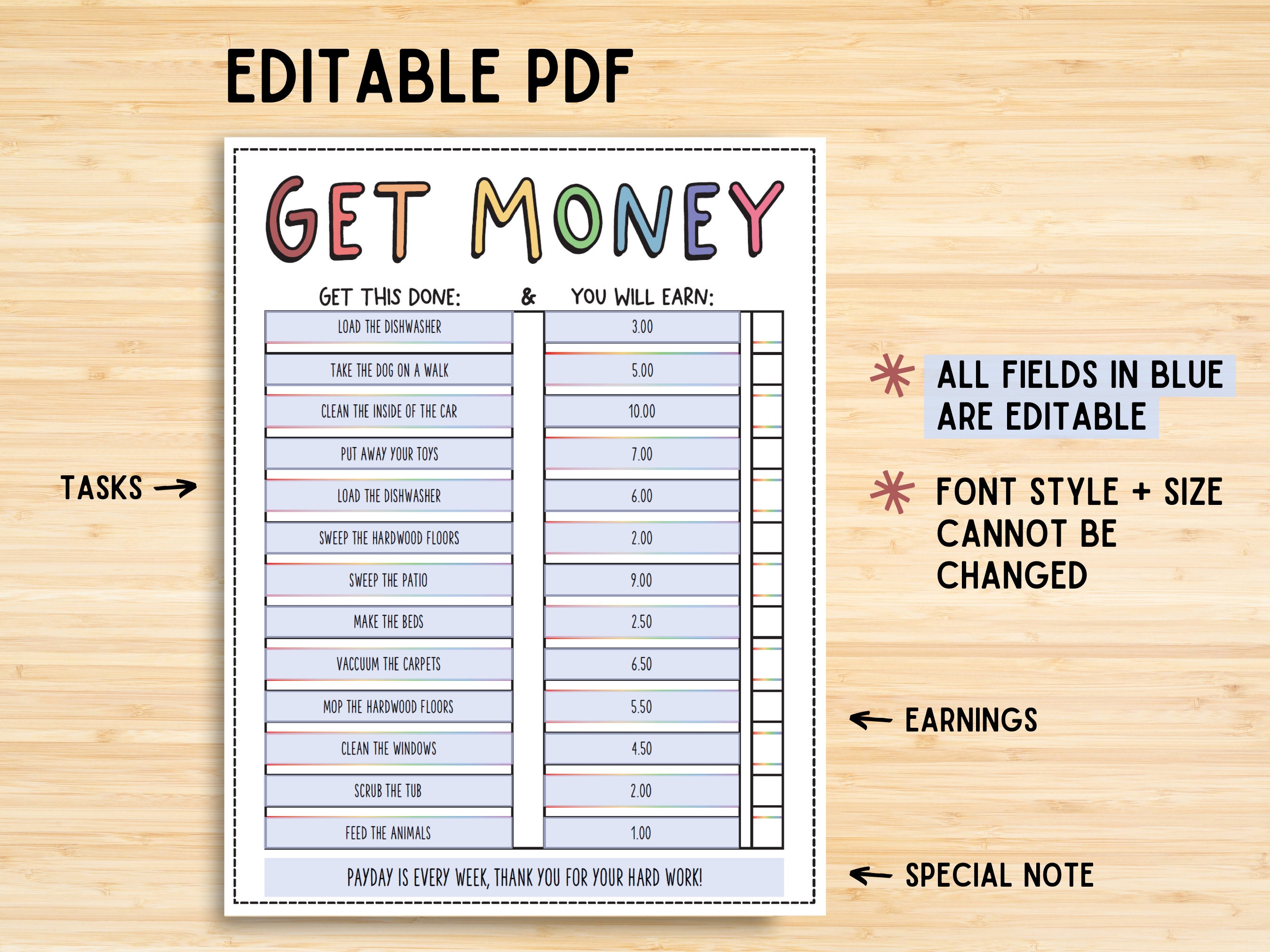 Editable Allowance Chart for Kids Allowance Tracker Editable - Etsy