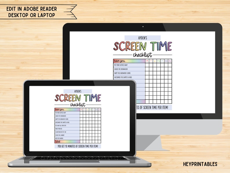 Screen Time Checklist Editable Printable Screen Time Chore - Etsy