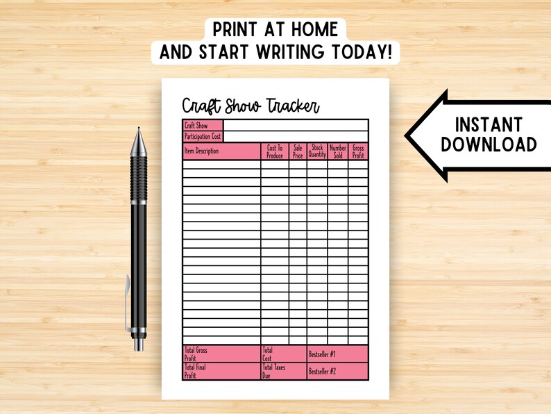 Craft Show Tracker Printable, Inventory Log, Craft Fair Planners ...