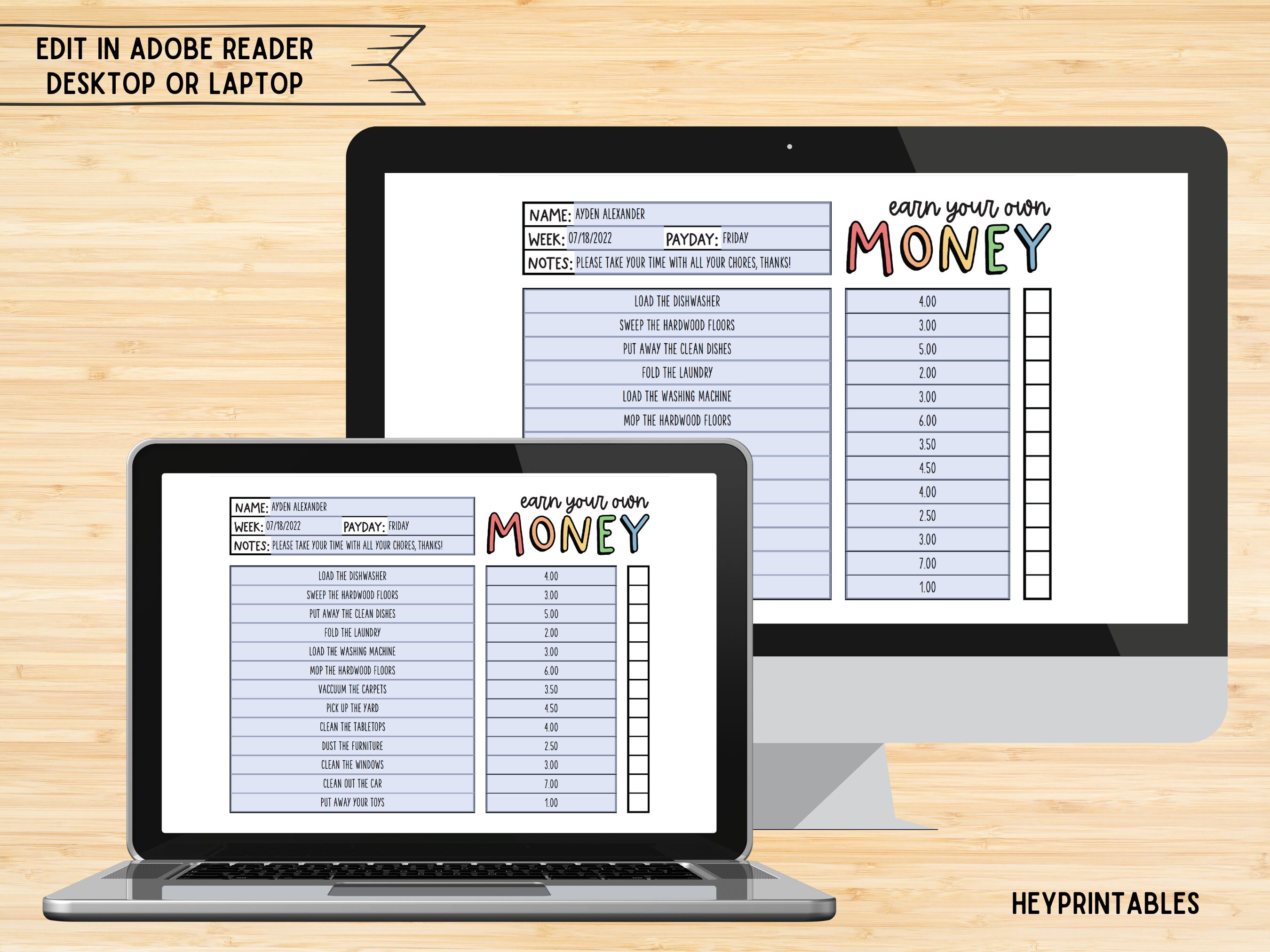 Editable Allowance Chart for Kids Allowance Tracker Editable - Etsy