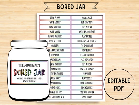 Bored Jar, Boredom Buster, Bored Games, Bored In The House, Boredom Box, Boredom Kit, Kids Activities, Scavenger Hunt, Ideas for Kids