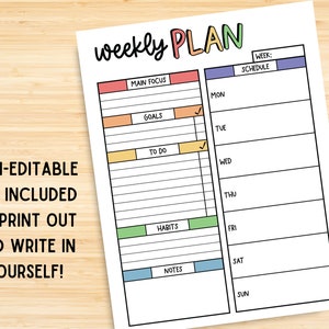 Editable ADHD Planner Printable Set, Daily Planner, Weekly Planner ...