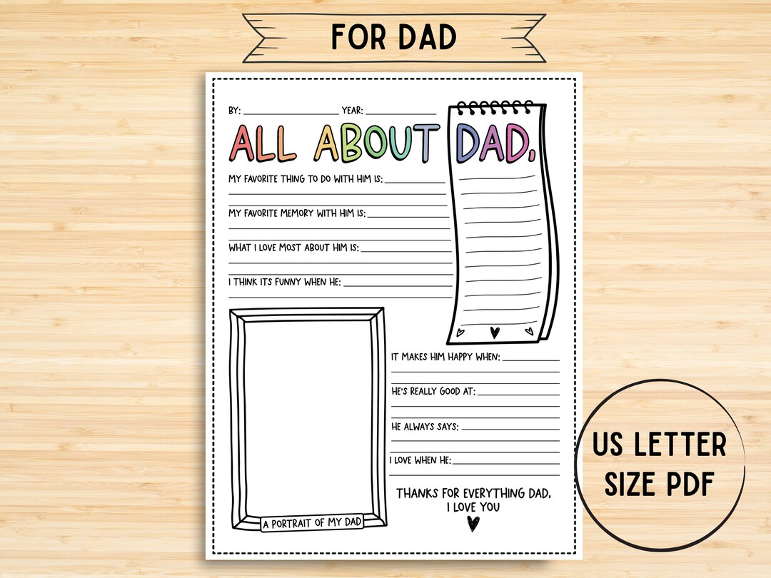 Father's Day Gift From Kids, All About My Dad Printable, Dad ...