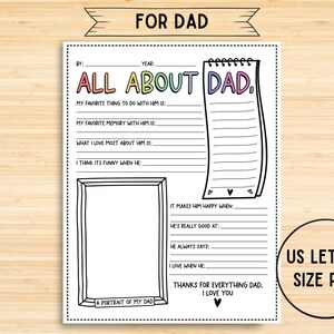 Father&#39;s Day Gift from Kids, All About My Dad Printable, Dad Questionnaire, Father&#39;s Day Gift Ideas, Dad Interview, Keepsake Gift for Dad