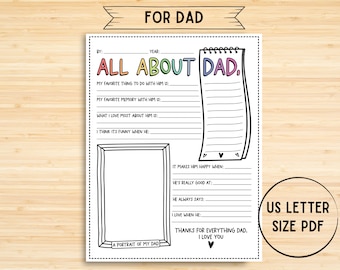 Regalo per la festa del papà dai bambini, Tutto su mio padre stampabile, Questionario per papà, Idee regalo per la festa del papà, Intervista per papà, Regalo ricordo per papà