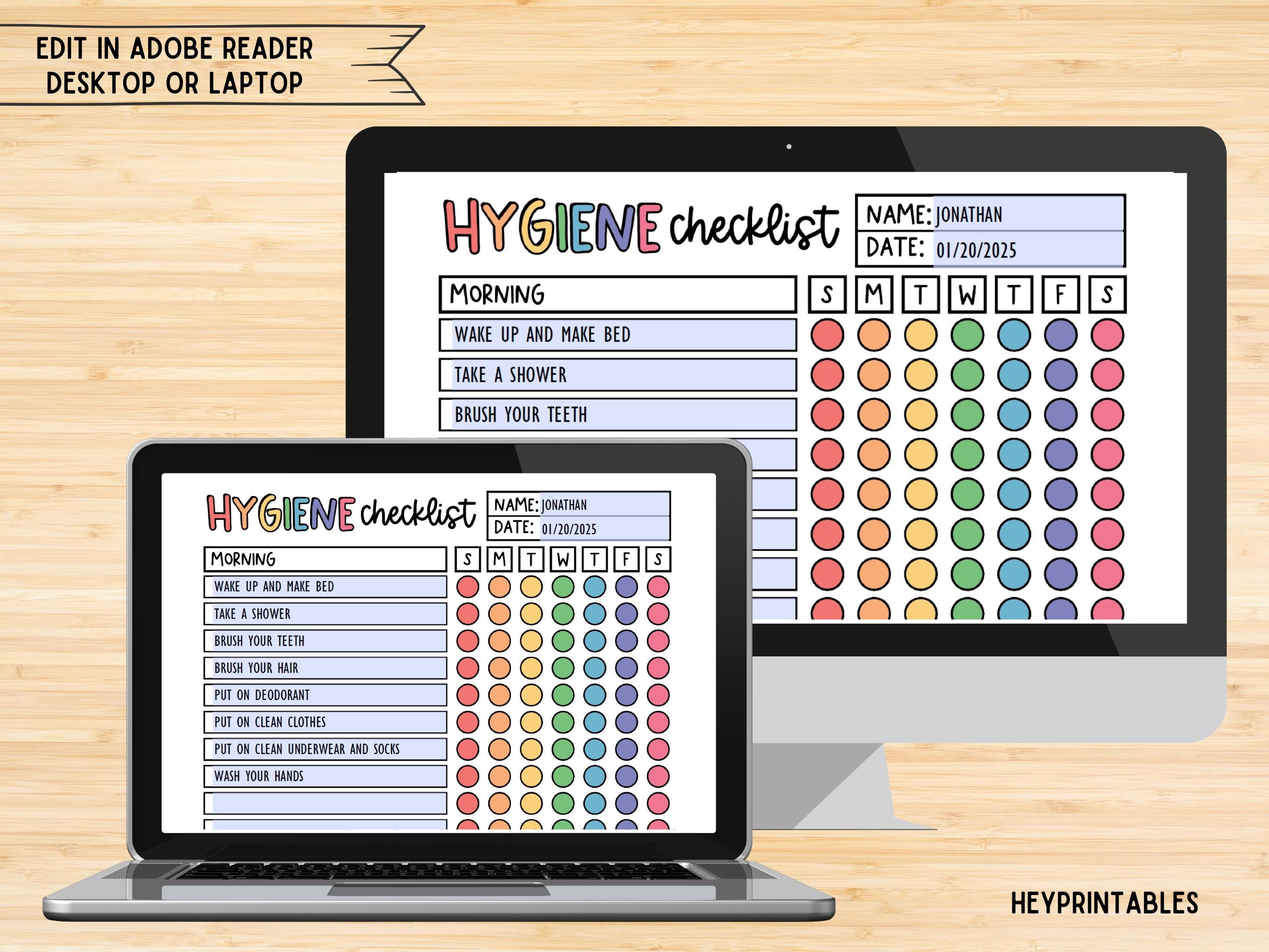Hygiene Chart for Kids, Kids Hygiene Checklist, Personal Hygiene Poster ...