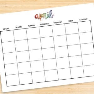 Monthly Blank Calendar, Simple Calendar, Editable PDF, 11 X 8.5 ...