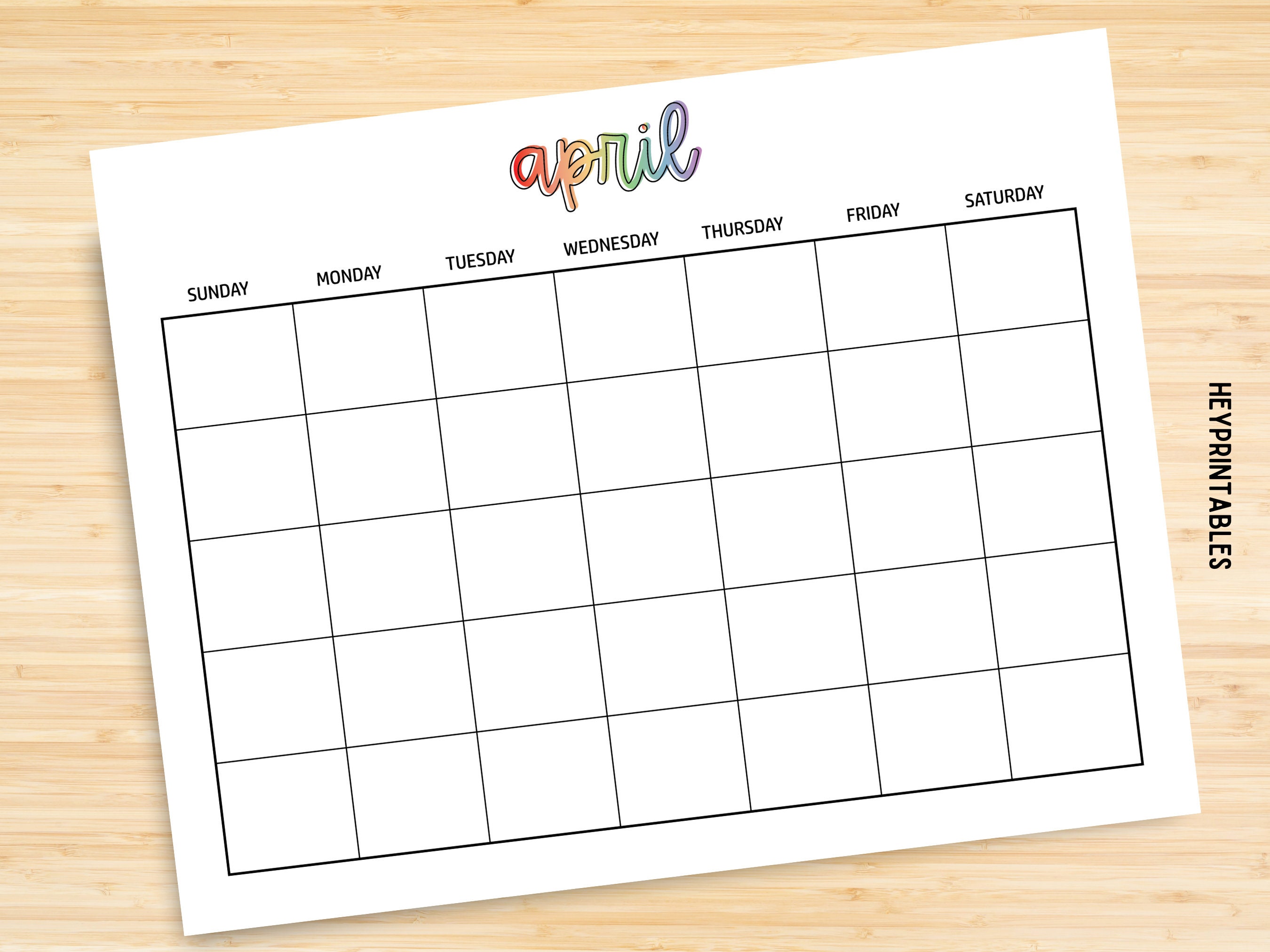 Monthly Blank Calendar, Simple Calendar, Editable PDF, 11 X 8.5 ...