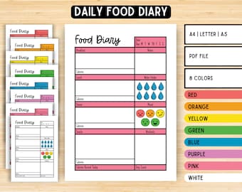 Daily Food Diary Printable, Daily Calorie Tracker, Daily Food Journal, Minimalist Calorie Counting, Food Diary, Letter A4 A5 PDF