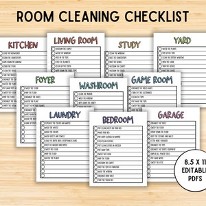 Tarjeta de limpieza editable, Planificador de limpieza imprimible, Lista de limpieza de habitaciones, Lista de tareas del hogar, PDF digitales