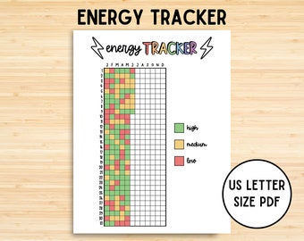 Energy Tracker, Journal Page, Printable Tracker, Mood Tracker, Health Journal, Health Log, Health Tracker, Energy Levels, Instant Download