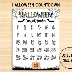 Calendario per il conto alla rovescia di Halloween, arte della parete di Halloween, attività di Halloween stampabili per bambini, conto alla rovescia per bambini, download immediato di decorazioni spettrali
