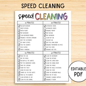 Controlelijst voor snelheidsreiniging, afdrukbare checklist voor snelheidsreiniging, afdrukbare Power Hour, schoonmaakplanner, checklist voor snelheidsreiniging, ADHD Planner