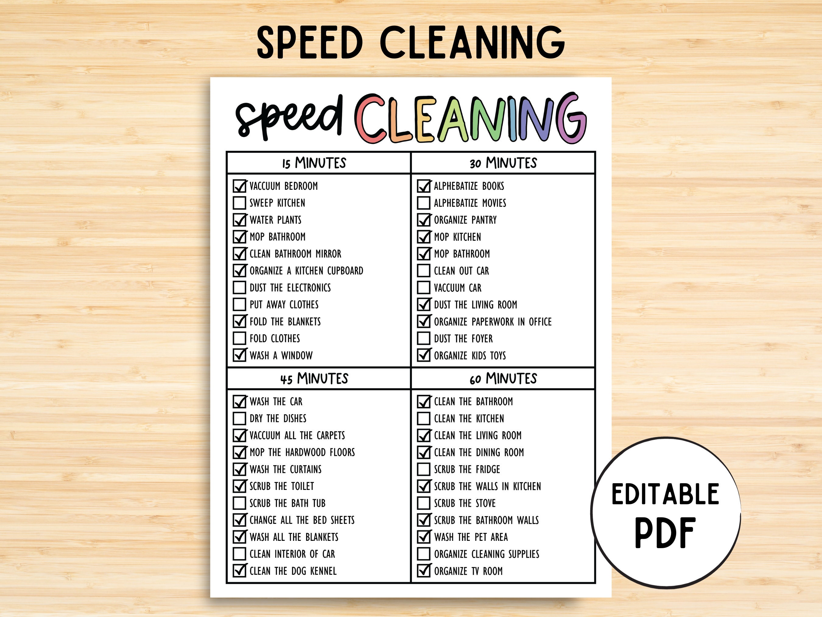 Speed Cleaning Checklist, Printable Speed Cleaning Checklist