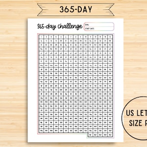 365 Day Challenge Printable, US Letter, Tracker Sheet, Habit, Exercise, Activity, Productivity Page, Goal, Fitness Challenge, Planner Insert