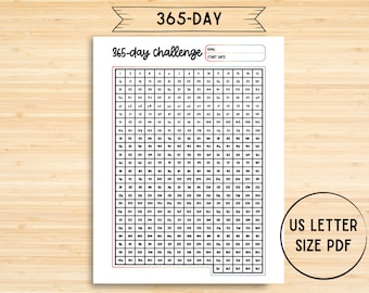 365 Day Challenge Printable, US Letter, Tracker Sheet, Habit, Exercise, Activity, Productivity Page, Goal, Fitness Challenge, Planner Insert
