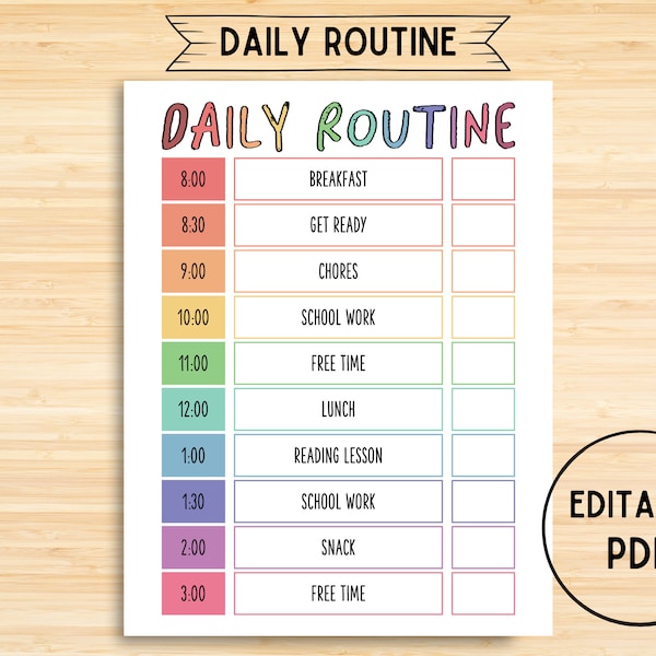 Daily Routine, Printable Daily Routine, Responsibility Chart, Chore Chart Printable, Digital Download, Editable PDF, Instant Download