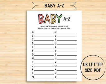 Baby A-Z Game, Alphabet Baby Game, Baby Shower Game, Gender Reveal Party Games, Minimalist Baby A-Z Game, Alphabet Game, Printable PDF