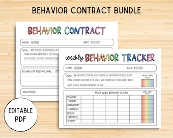 Printable Editable Weekly Behavior Tracker And Behavior Contract, Life Skills, Teen, Adult, Autism, Consequence Chart, Education, Visual
