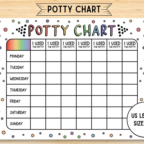 Potty Training Chart, Potty Chart For Girls And Boys, Potty Training Sticker Chart, Rainbow, Toddler Potty Chart, Printable Kids