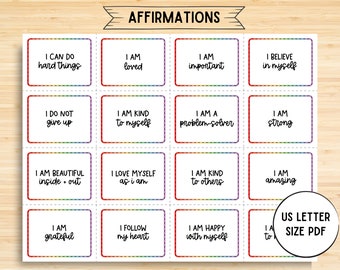 Printable Affirmation Cards For Kids, Motivational Cards, Positivity Cards, Daily Affirmation, Kids Positivity Cards, Kids Affirmation Cards