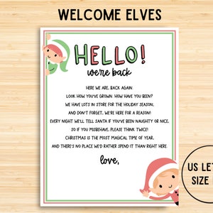 Elfo, estamos de vuelta, nota de elfo, carta de bienvenida para dos elfos, carta de saludo de los elfos, correo del Polo Norte para niños, imprimible, descarga instantánea
