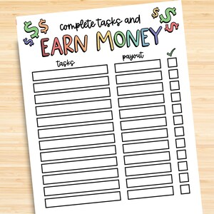 Editable Allowance Chart for Kids, Allowance Tracker, Editable Chore ...