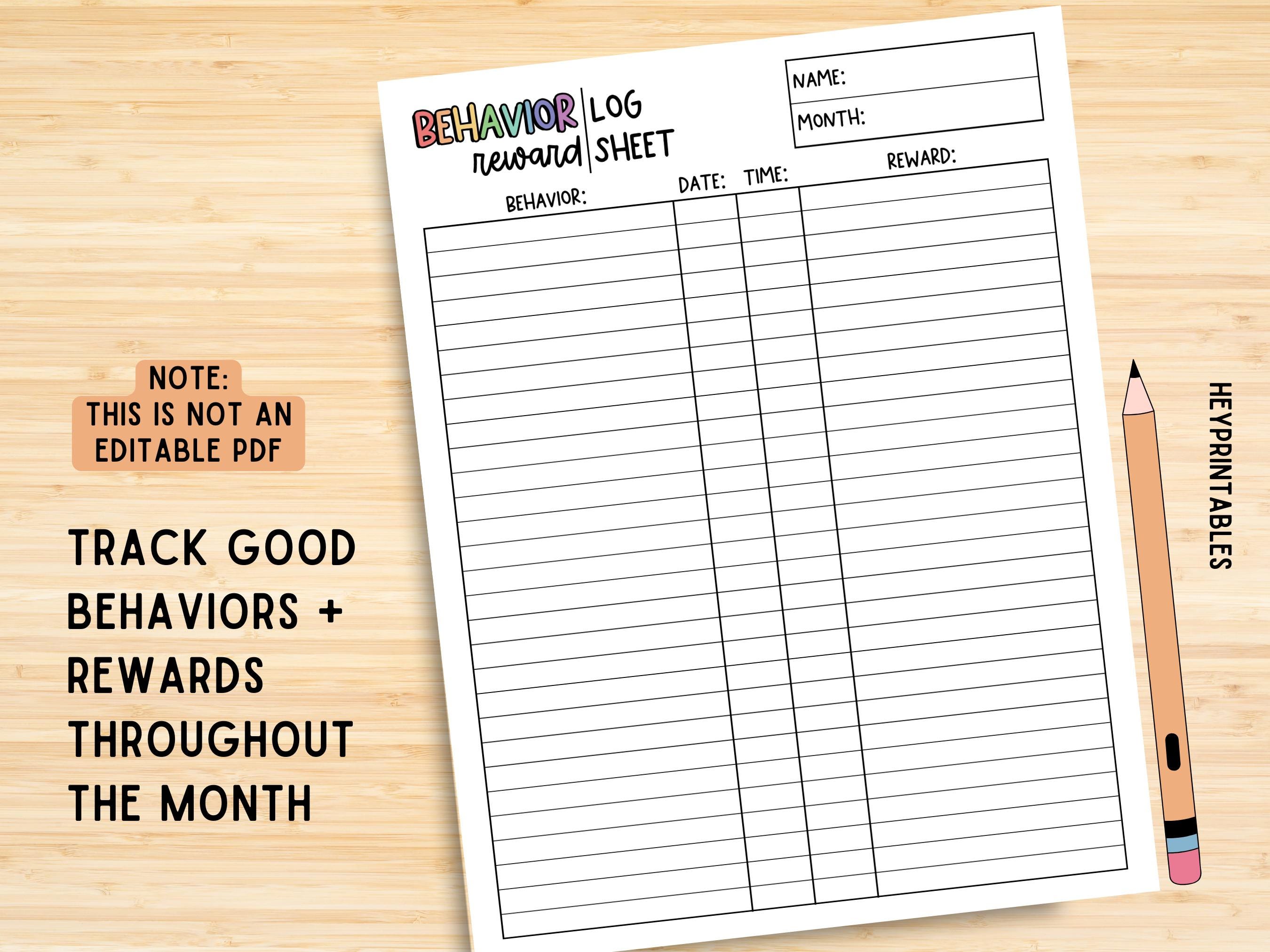 Behavior Log Sheet, Consequence Chart, Behavior Reward Chart for Kids ...