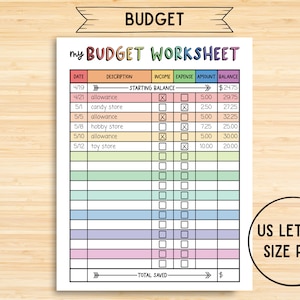 Kids Planer Arbeitsblatt, Sparziel Arbeitsblatt, Kid Zulagen Tracker, Kinder Geld druckbar, Ersparnisse Tracker, Instant Download