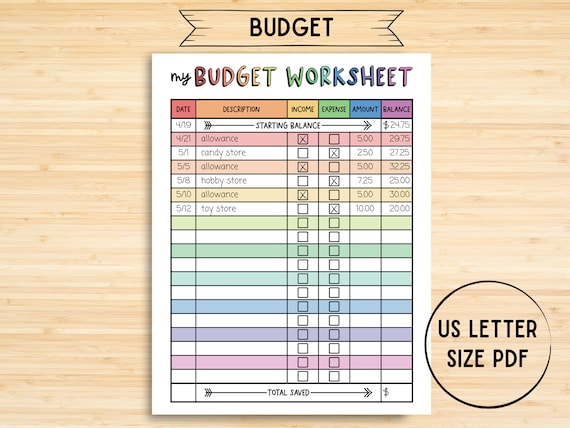 Kids Budgeting Worksheet Savings Goal Worksheet Kid - Etsy
