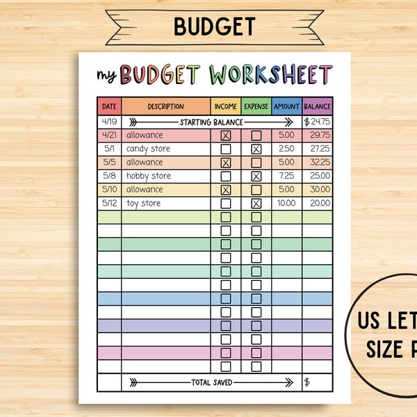 Kids Budgeting Worksheet, Savings Goal Worksheet, Kid Allowance Tracker, Kids Money Printable, Savings Tracker, Instant Download