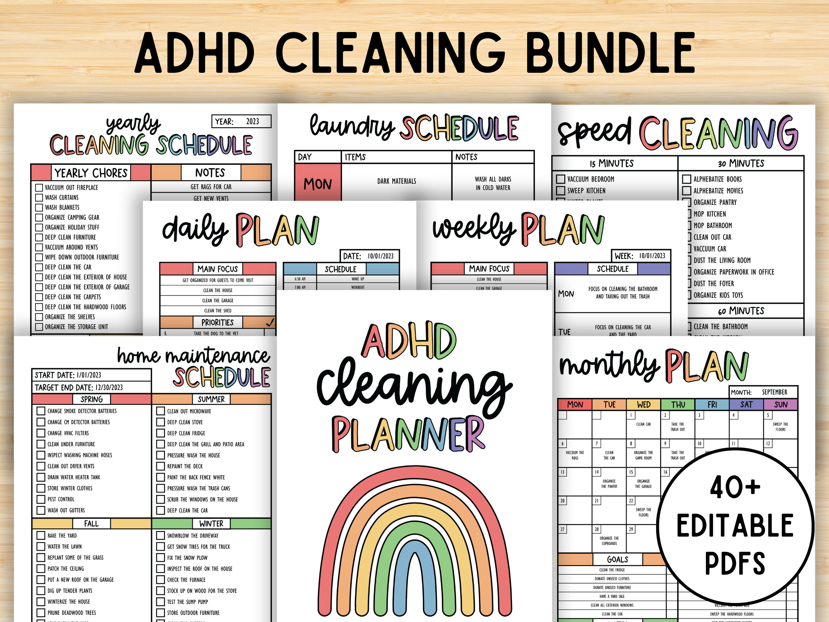 Bearbeitbares ADHD Reinigungsplaner Bundle, wöchentlicher, monatlicher Reinigungsplaner, Declutter, Checkliste, Grundreinigung, Wäsche, druckbares PDF
