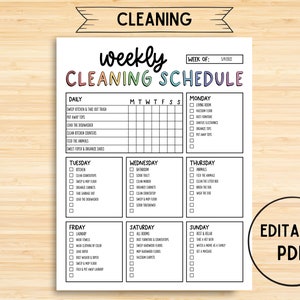 Weekly Cleaning Schedule, Chore List, Cleaning Checklist, Cleaning Chart, Cleaning, Home Schedule, Planner, Printable, Digital, Editable PDF