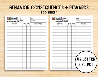 Behavior Log Sheet, Consequence Chart, Behavior Reward Chart For Kids, Autism, ADHD, Behavior Tracker, Good Behavior Worksheet, Printable