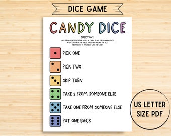 Candy Dice Game, Birthday Party Games for Kids, Kids Games, Fun Activity, Candy Game, Birthday Games, Classroom Party Games, Rainbow