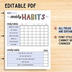 Editable Weekly Habit Tracker, Printable Habit Tracker, Habit Tracker Digital Download, Daily Habit Tracker PDF, Weekly Goal Tracker, Habits