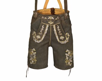 Men's Handmade Oktoberfest Antique Leather Lederhosen with Belt Short Trouser