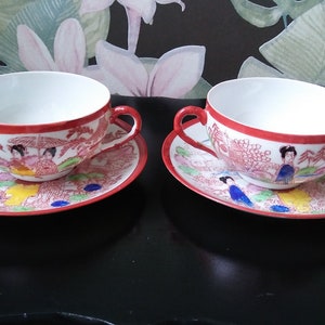 Antique 1920/30's eggshell porcelain Japanese Geisha cup & saucer