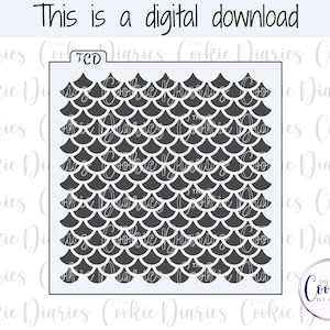 May include: A black and white digital download of a mermaid scale pattern. The pattern is made up of overlapping half circles.