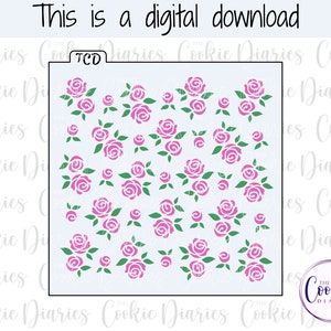 DIGITALE - File di stencil per biscotti in 2 parti con rose