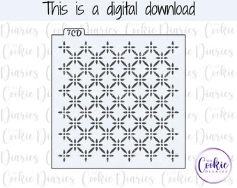 May include: A digital download of a stencil design featuring a repeating pattern of small, stylized flowers in a grid layout. The design is black on a white background.